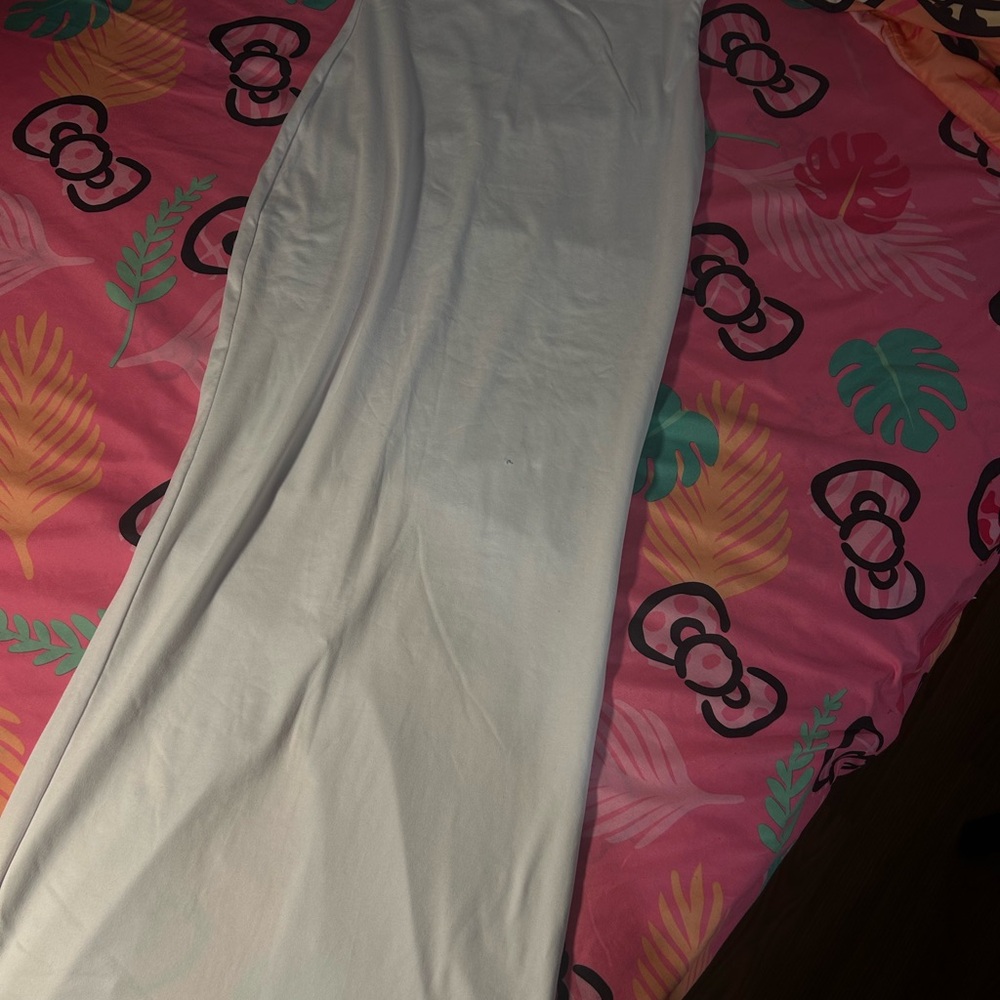 Long white strapless dress